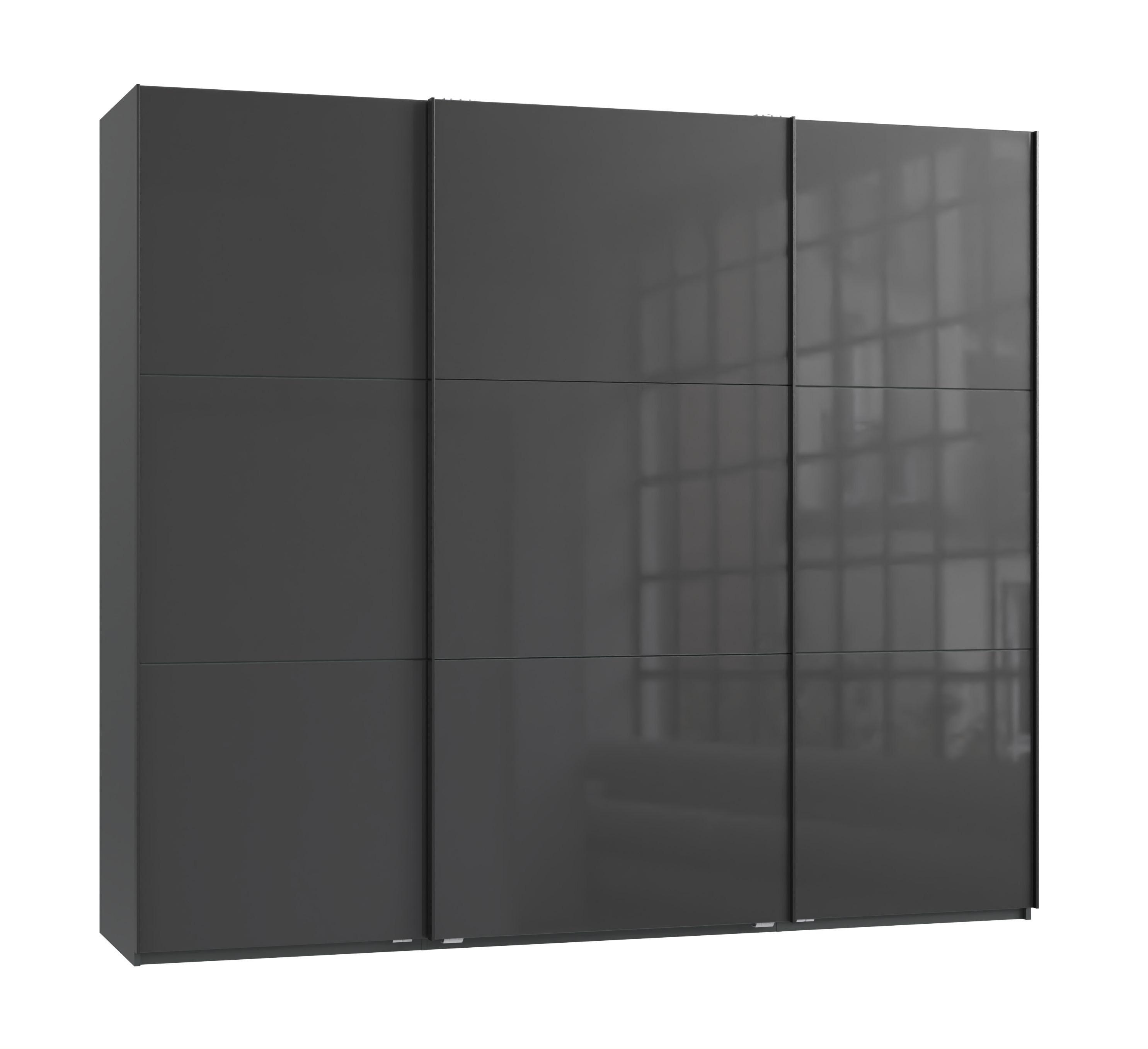 SCHWEBETÜRENSCHRANK 3-türig B250/H216/T65 cm in Anthrazit mit Glasfront, Kleiderschrank inkl. Vollausstattung / 22032 - Eichefarben/Anthrazit, Holzwerkstoff/Metall (250/216/65cm) - luma-home
