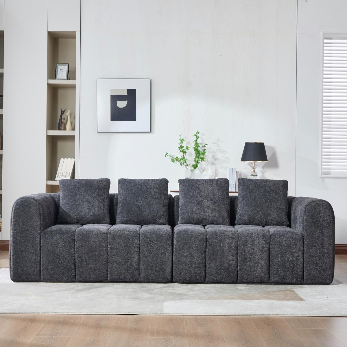 4-SITZER SOFA Modulares Dunkelgrau Samtstoff 260cm Montagefrei - Dunkelgrau, Textil (260/70/95.5cm) - Urban Meuble