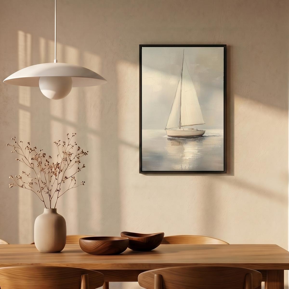 LEINWAND Bilder mit Rahmen - Segelschiff - Meer - Bewölkt - 40x60 - Creme, Textil (40/60cm) - MuchoWow