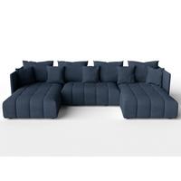 WOHNLANDSCHAFT Veliro U Blau 353/180/83 cm mit Schlaffunktion und Bettkasten - Blau/Schwarz, Kunststoff/Textil (353/83/180cm) - AX Living