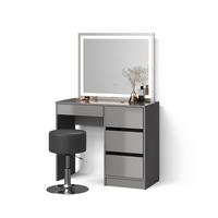 SCHMINKTISCH Imola Grau mit LED Spiegel und Hocker - Grau, Holzwerkstoff (90/75/40cm) - Livinity®