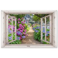 GARTENPOSTER Hortensie - Durchsichtig - Blumen - Sommer - Lila - Weg Poster für draußen 180x120 cm - Grün, Kunststoff (180/120/0.2cm) - OnlyWow