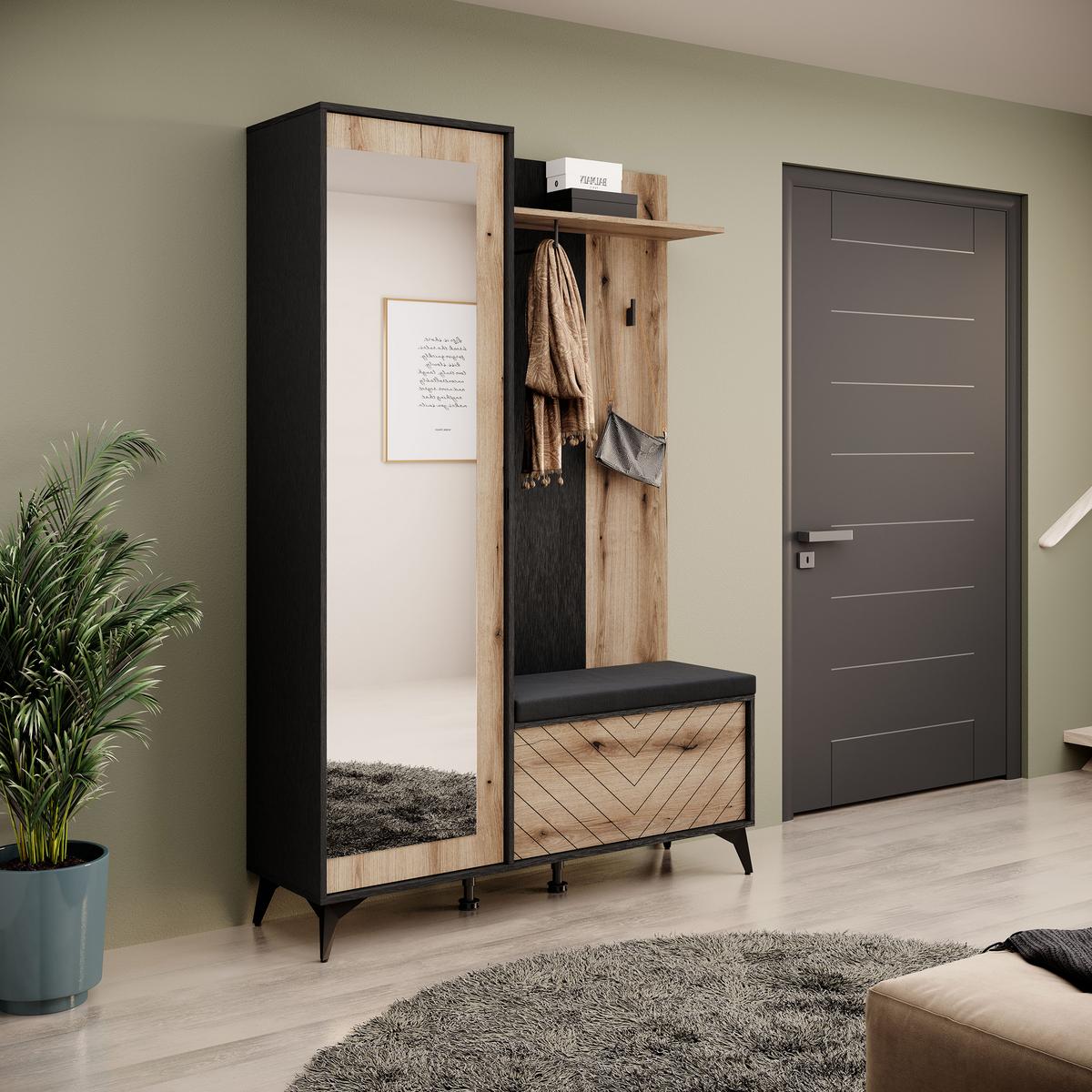 GARDEROBENSCHRANK DIAMANTE 134/197/34 cm Modern Garderobe-Set Schwarz - Goldfarben/Schwarz, Holzwerkstoff (134/197/34cm) - MASSENO