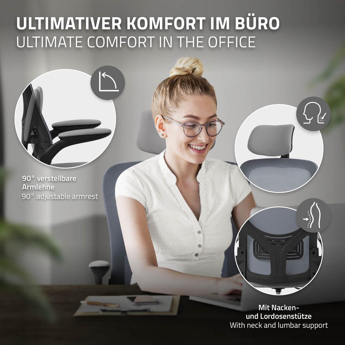 BÜROSTUHL Grau - Schwarz/Grau, Kunststoff (60.5/121/60cm) - ML-DESIGN