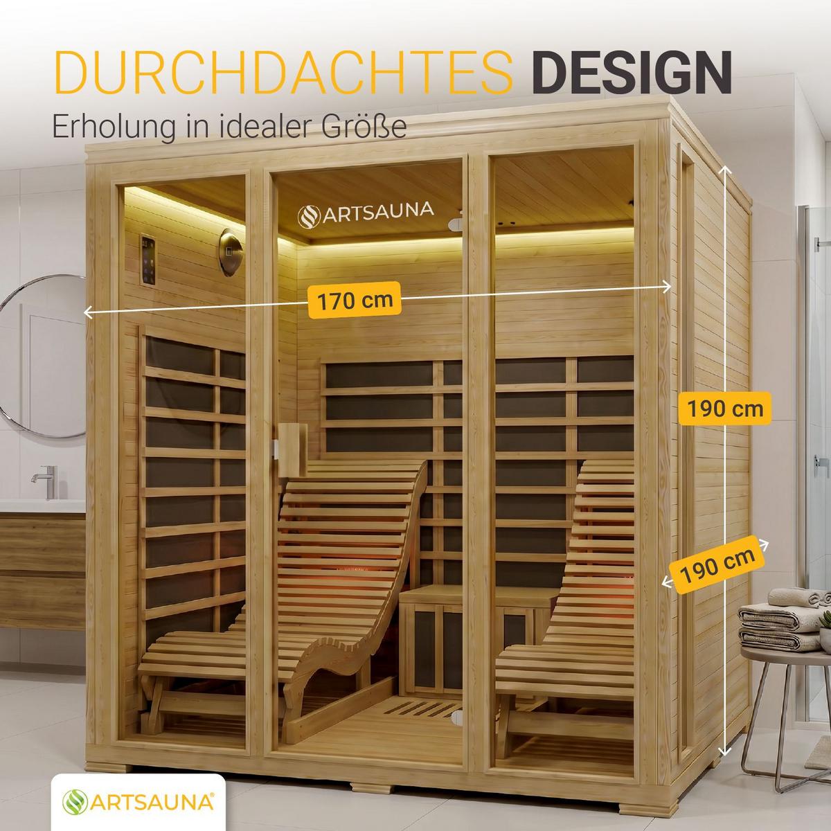 INFRAROTKABINE Billund mit Dual-Heizsystem & Hemlockholz - Naturfarben, Holz (170/190/190cm) - Artsauna