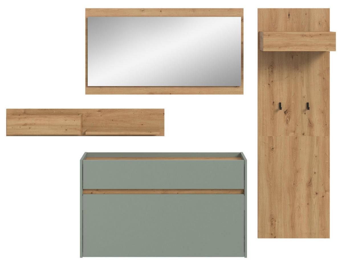GARDEROBE-SET Salbei und Artisan Eiche, Garderobe 4-teilig, 205 x 192 cm, Borga - Salbeigrün/Eiche Artisan, Holzwerkstoff (205/192/32cm) - Inn.Furn