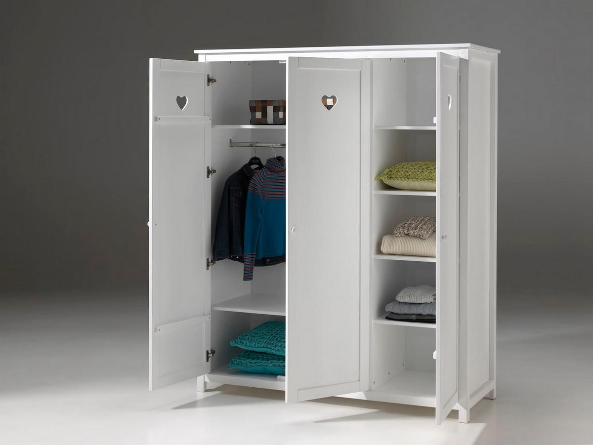 KINDERZIMMERSCHRANK Kamila 159x57x191 mit 3 Türen MDF+Massivholz Weiß - Weiß, Holzwerkstoff (159/191/57cm) - 58aufmkessel