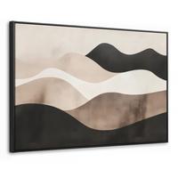 LEINWAND Bilder mit Rahmen - Abstrakt - Landschaft - Wellen - Cremefarben - 90x60 - Cappuccino, Textil (90/60cm) - MuchoWow