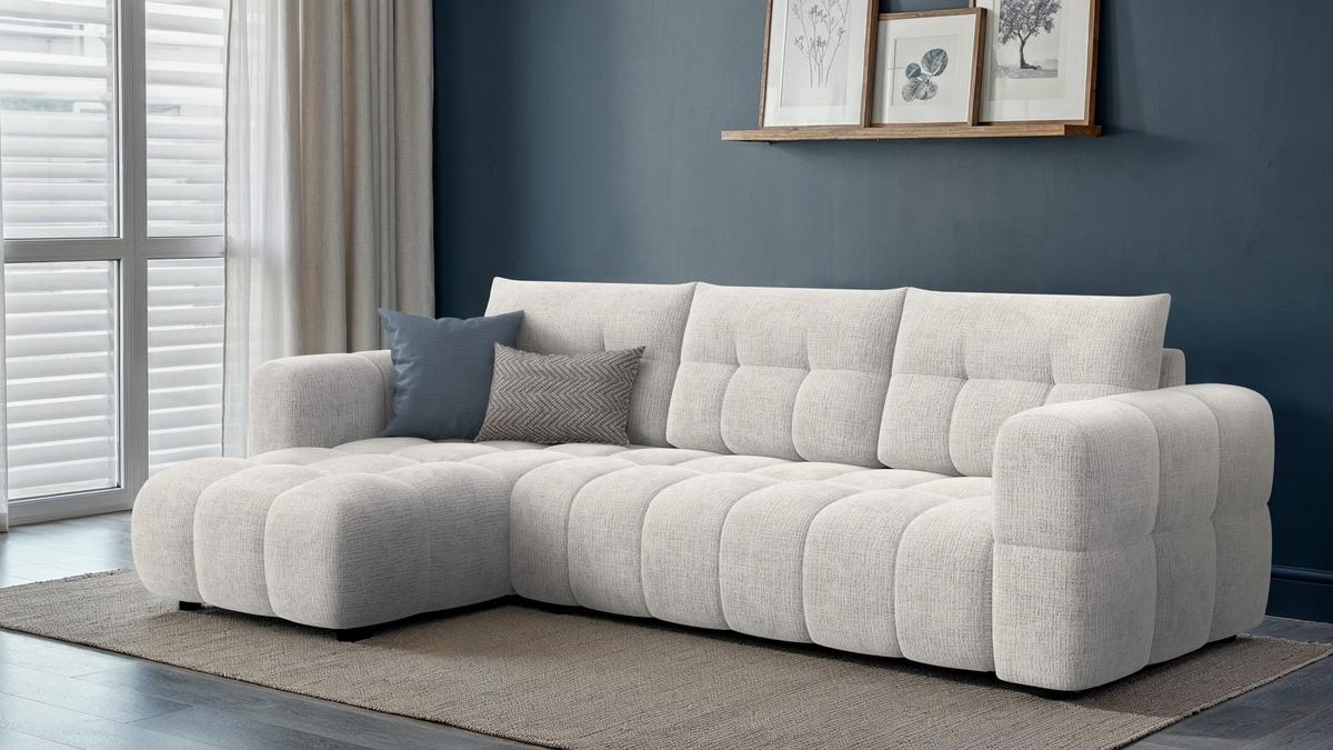 ECKSOFA CLOUDI 4-Sitzer links, creme - Creme/Schwarz, Holz/Textil (294/160cm) - Wozimo