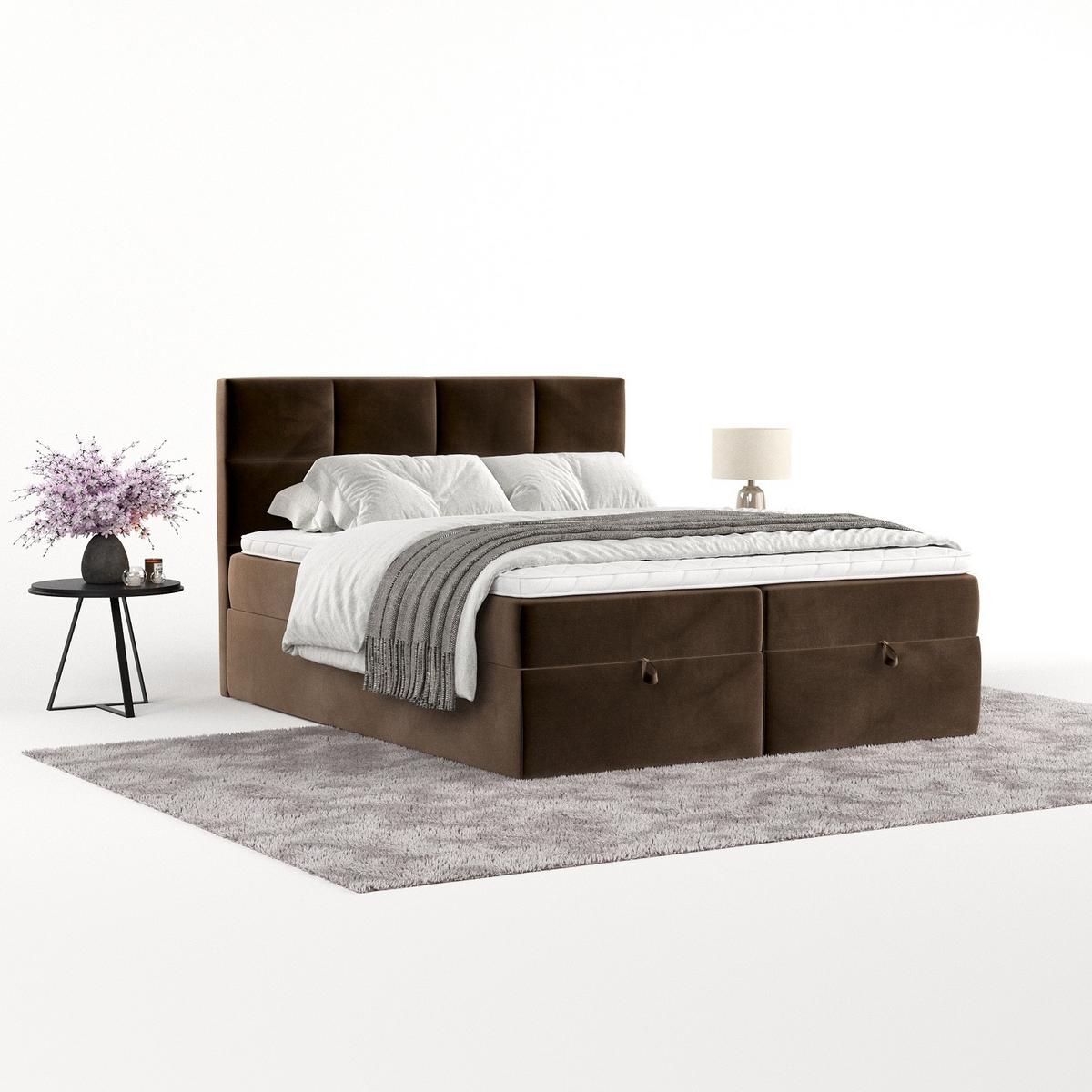 BOXBETT Velto 160/200 cm Braun im Kronos Stoff - Schwarz/Braun, Holz/Holzwerkstoff (160/200cm) - AltaBeds