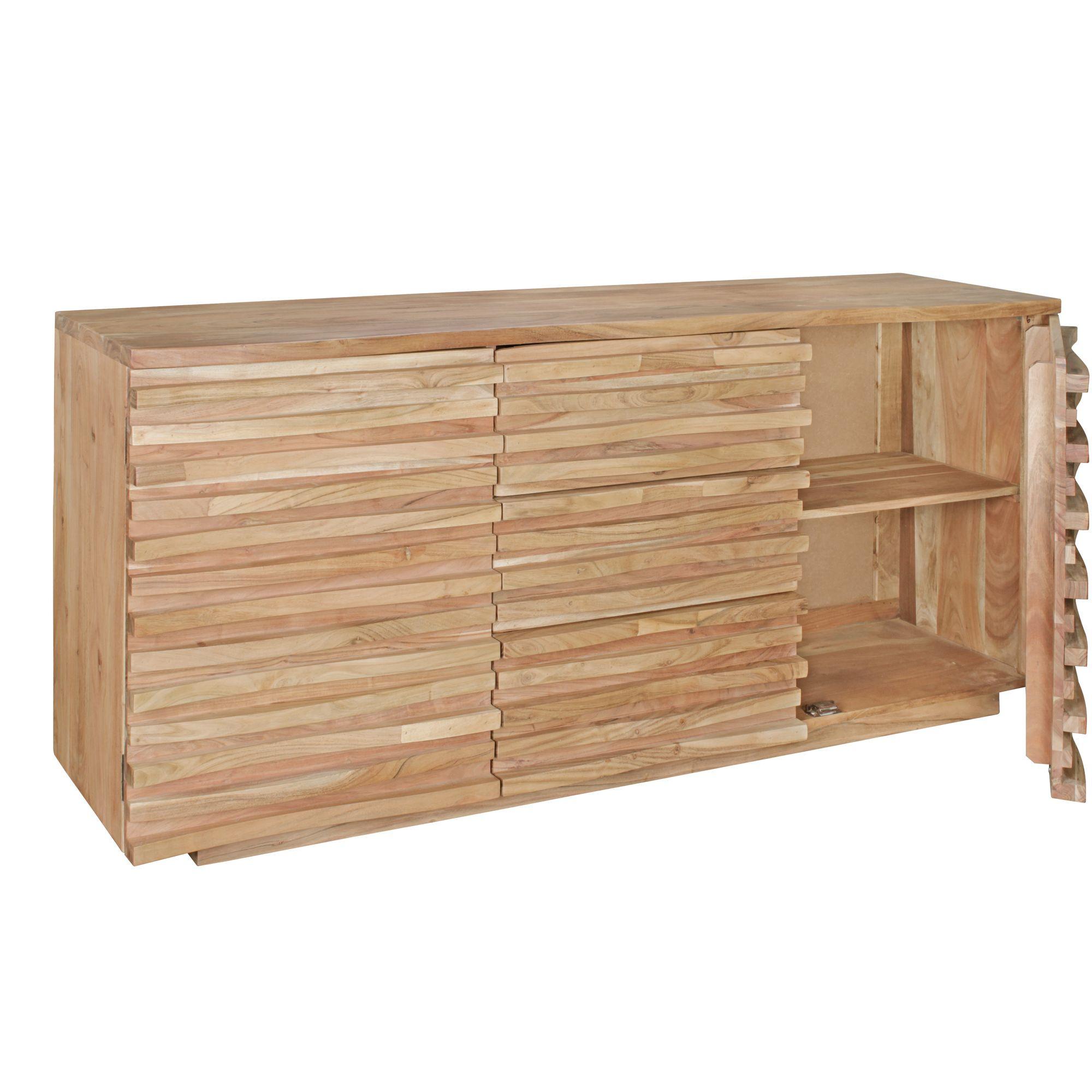 SIDEBOARD – Akazie Massivholz, 160x75x43 cm, Baumkante, mit Schubladen und Türen, breit - Akaziefarben, Holz (160/75/43cm) - KADIMA DESIGN