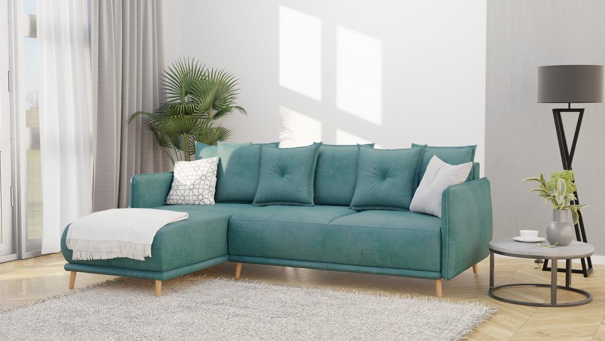 ECKSOFA Chroma Türkis Luxusmicrofaser - Türkis/Braun, Holz/Textil (238/170cm) - S-Style Möbel