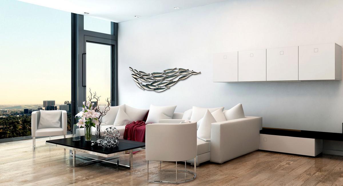 WANDDEKO Blau 164/45 cm - Blau/Silberfarben, Metall (2/45/4cm) - KUNSTLOFT
