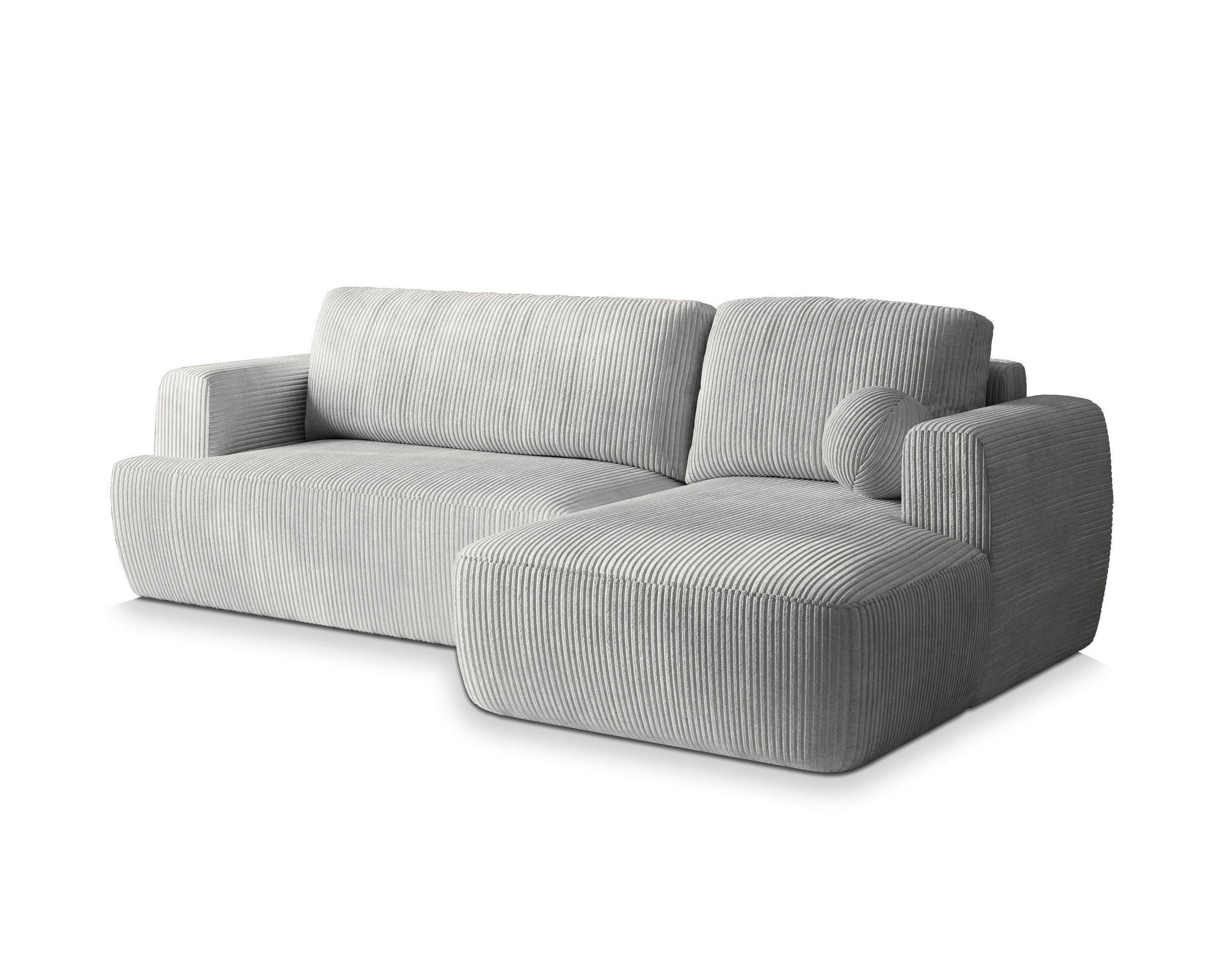 ECKSOFA SENTI P R-S Hellgrau Kordstoff mit Schlaffunktion - Hellgrau/Schwarz, Holz/Kunststoff (246/148cm) - MASSENO