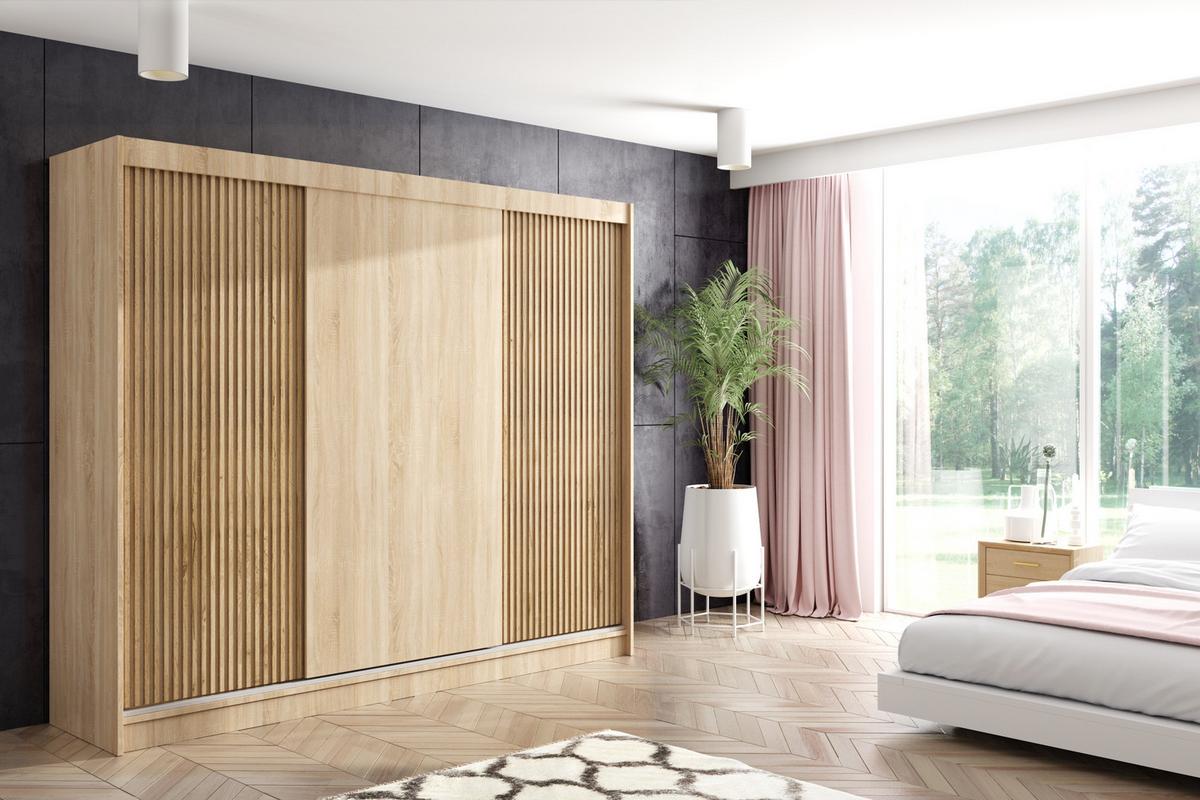 KLEIDERSCHRANK VILAN mit Lamel - 250 cm - Sonoma Eiche|Eichefarben - Eichefarben/Sonoma Eiche, Holzwerkstoff (250/215/61cm) - ALTDECOR