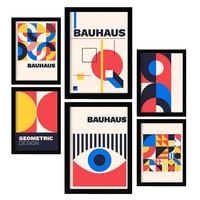 POSTER Set Mit 6 Drucken Im Bauhaus 3 Geometrische Designkollektion Drucke Mit Ästhetische Dekorative Rahmen Für Zuhause A3 & A4 Schwarzer Rahmen - Schwarz, Papier (29/3cm) - Nacnic