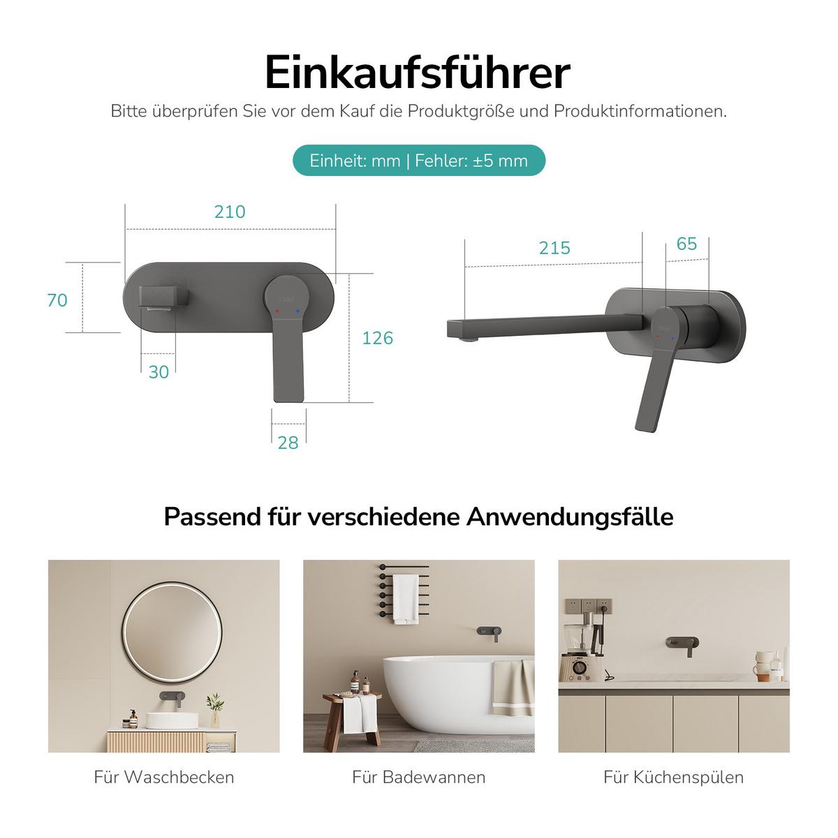 WASCHTISCHARMATUR mit Luftsprudler Messing Grau 21/21,5/7 cm - Dunkelgrau, Metall (21/7/28.8cm) - EMKE
