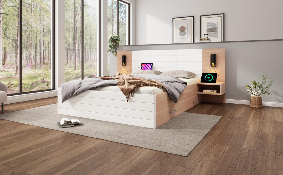 DOPPELBETT Weiß 255/207/80 cm - Weiß, Holzwerkstoff - Urban Meuble