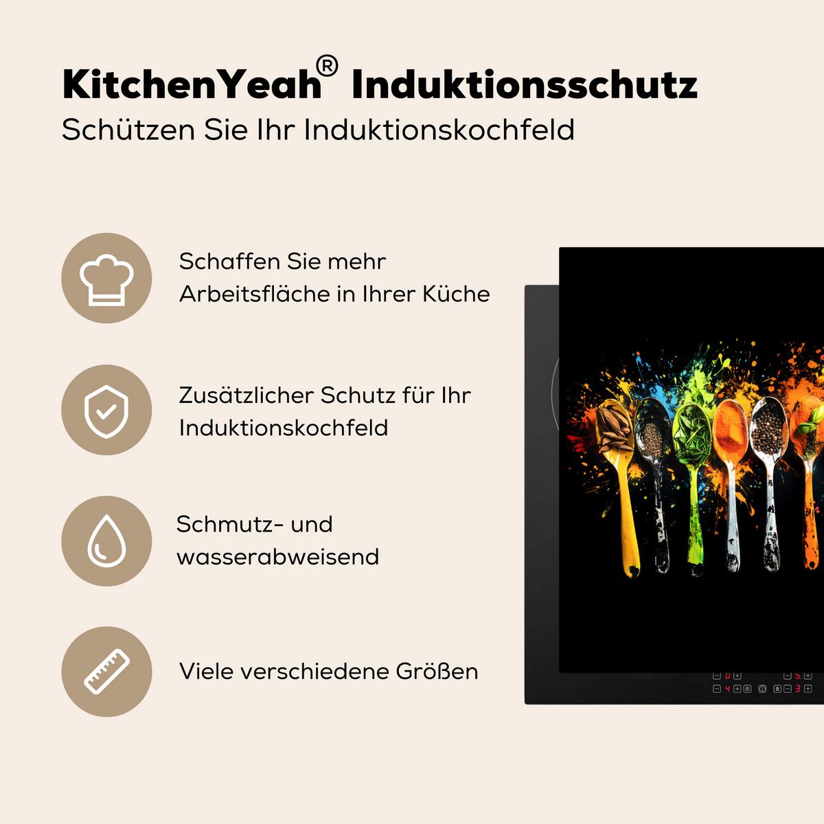 HERDABDECKPLATTE Löffel - Gewürze - Modern - Graffiti - Farbe - Farbenfroh Induktionsmatte 78x78 cm - Multicolor, Kunststoff (78/78/0.2cm) - MuchoWow
