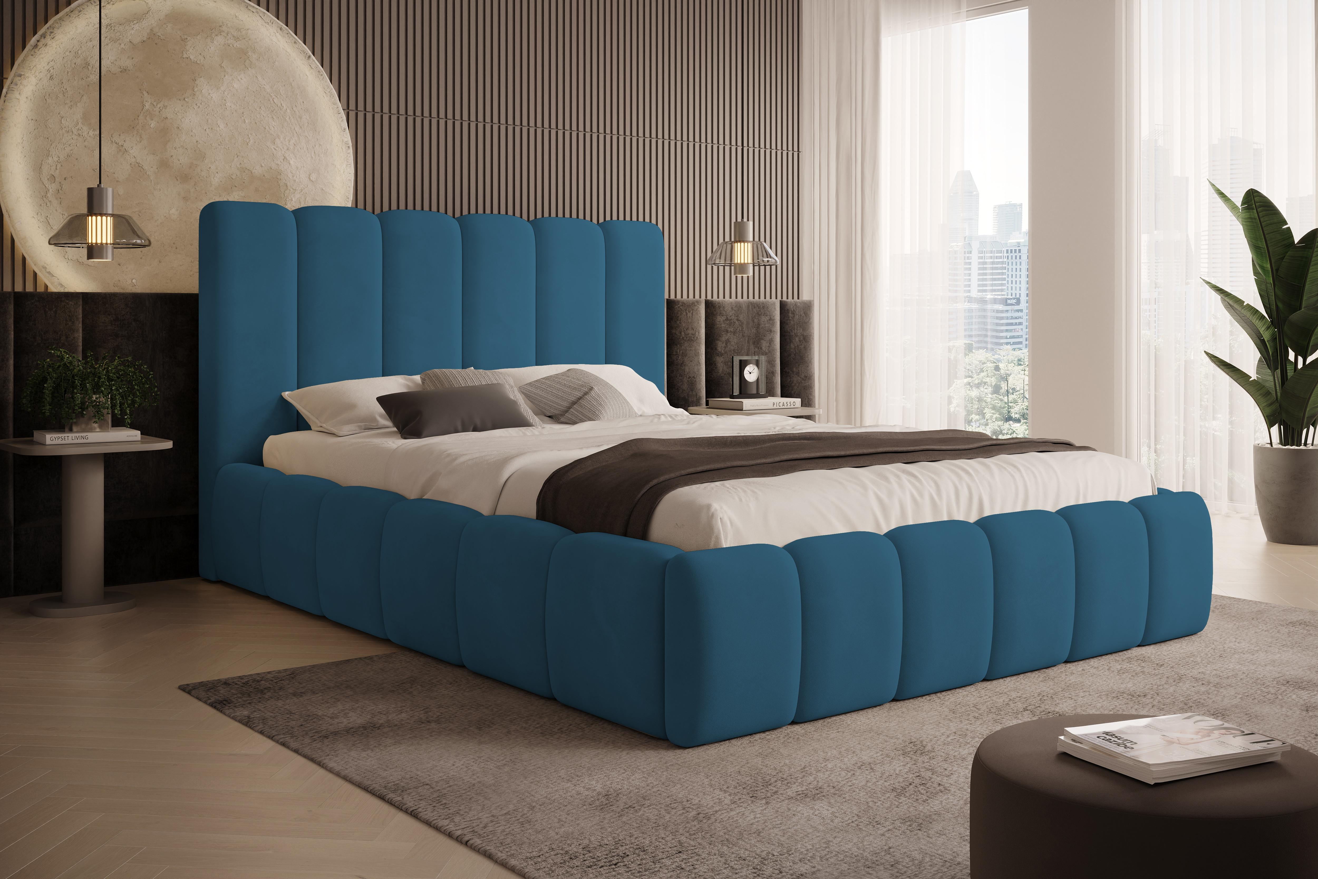 POLSTERBETT Vilo 180x200 mit Bettkasten und Stabilem Metallgestell - Blau, Textil (180/200cm) - Storez24