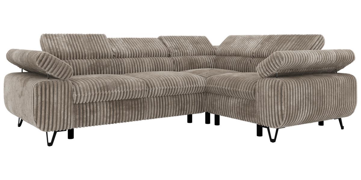 ECKSOFA ORSO L Hellbraun Cord - Rechts Seite - Hellbraun/Schwarz, Textil/Metall (268/197cm) - MKS