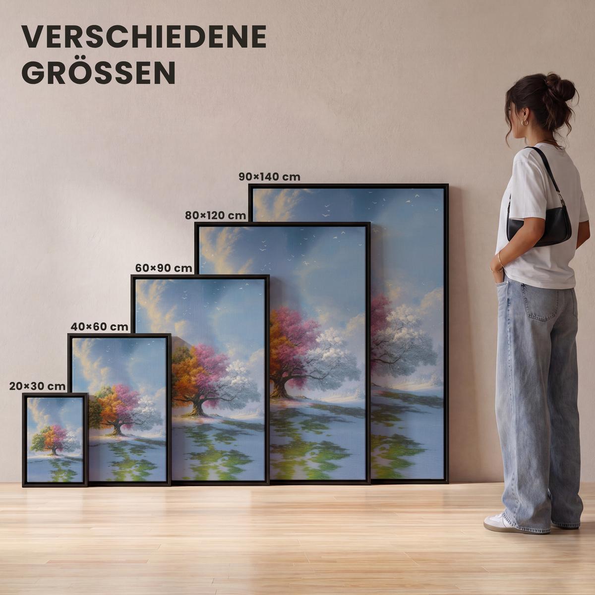 LEINWAND Bilder mit Rahmen - Baum - Jahreszeiten - Winter - Landschaft - 20x30 - Multicolor, Textil (20/30cm) - MuchoWow
