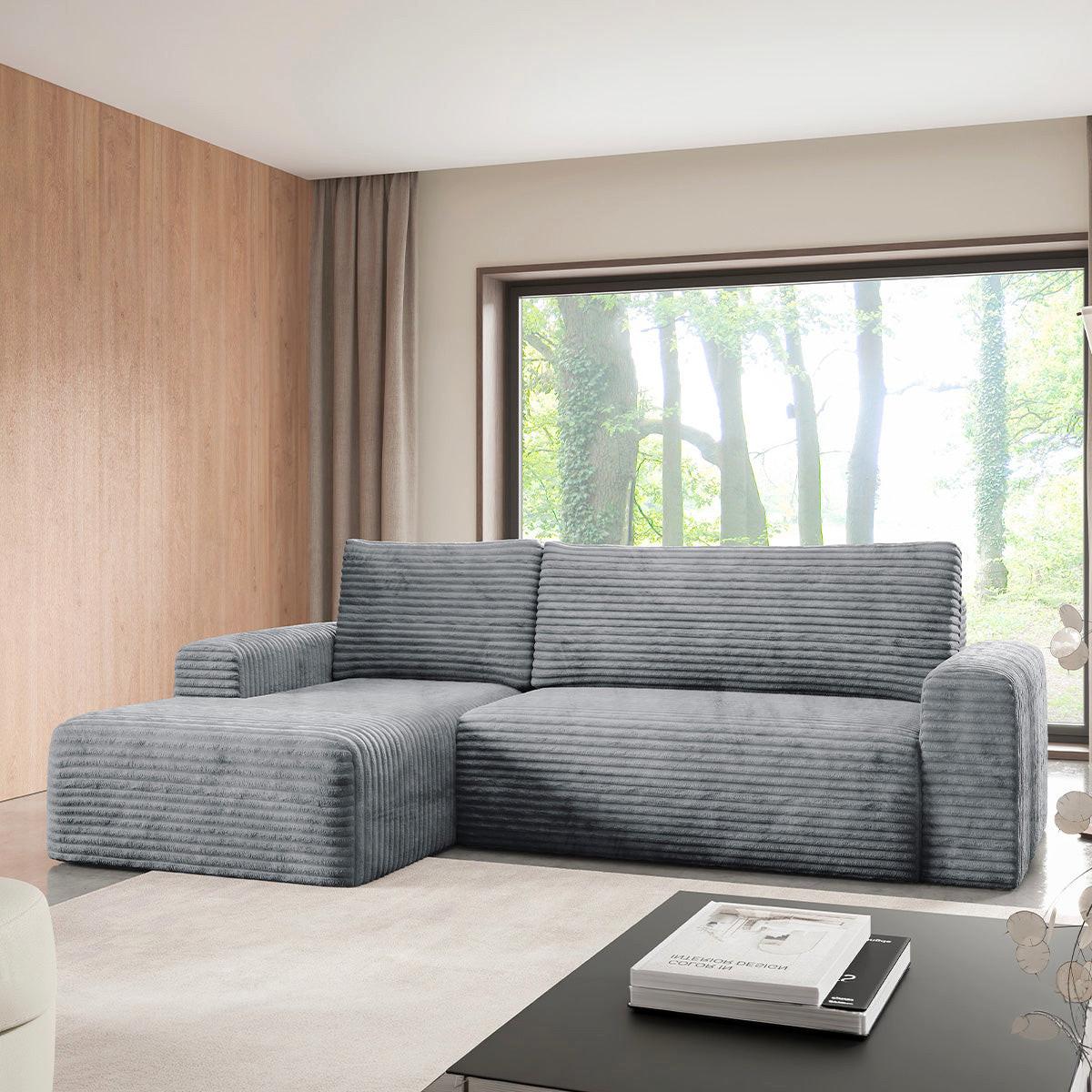 ECKSOFA Romeo 3 Sitzplätze Dunkelgrau - Grau, Holz (268/163cm) - Petits-meubles