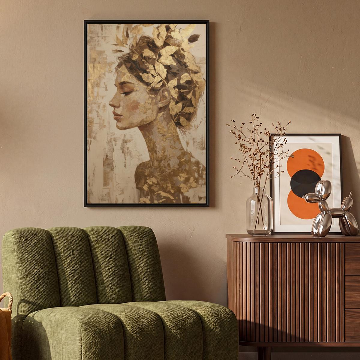 LEINWAND Bilder mit Rahmen - Frau - Gold - Abstrakt - Textur - 60x90 - Goldfarben, Textil (60/90cm) - MuchoWow