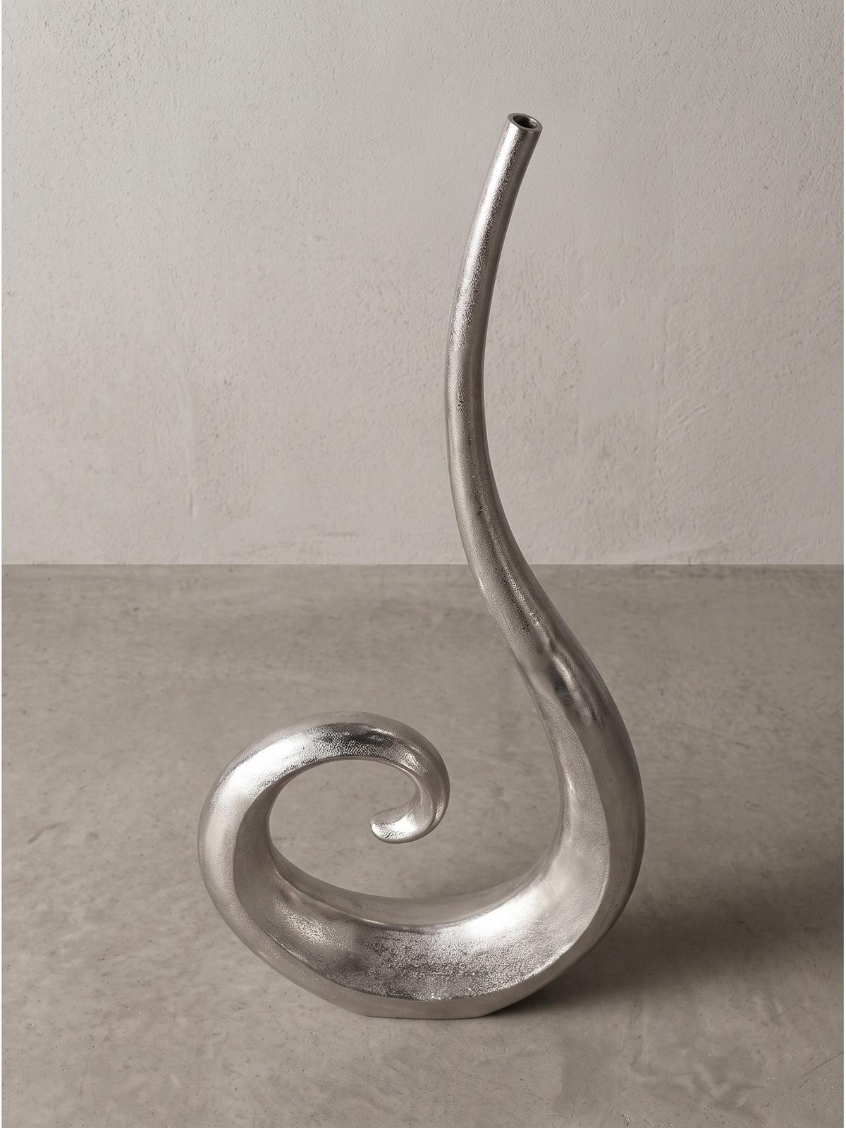 BODENVASE BAVENO, Aluminium, handgefertigt, Silber, 48 x 10 x 100 cm - Silberfarben, Metall (100cm) - KADIMA DESIGN