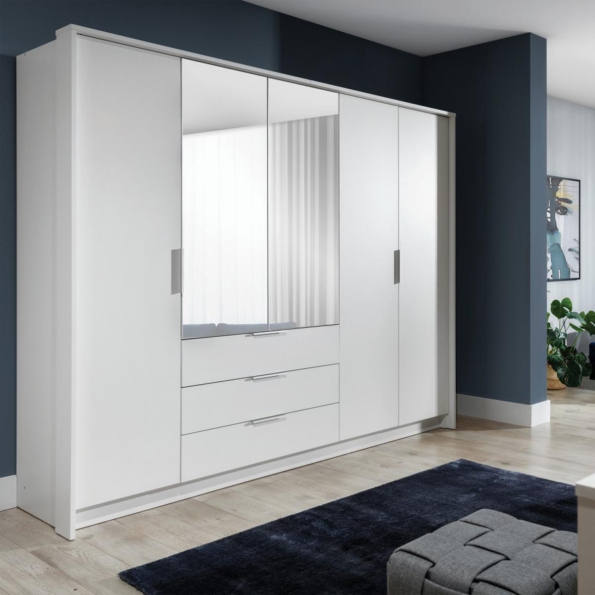 DREHTÜRENSCHRANK Timo mit 5 Türen und Spiegel, 255 cm, Weiß - Weiß, Holzwerkstoff (255/217/65cm) - Beautysofa