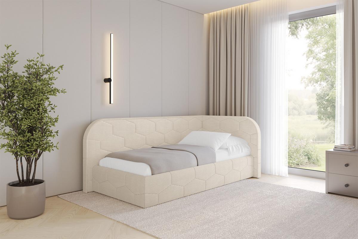 EINZELLBETT Jugendbett mit Bettkasten und Matratze H3/H4, Links - JAXY 100x200 Beige - Creme, Holzwerkstoff/Textil (100/200cm) - ALTDECOR