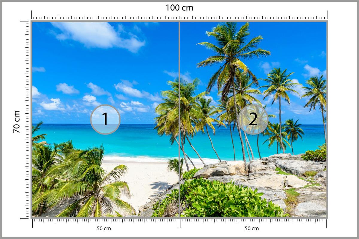 FOTOTAPETE Strand Palmen Ozean Landschaft 3D 100x70 - Blau/Beige, Papier (100/70cm) - Muralo
