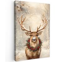 LEINWANDBILD Weihnachten - Rentier - Winter - Kranz Deko XXL 80x120 cm - Naturfarben, Textil (80/120cm) - MuchoWow