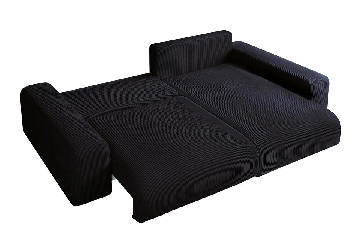 ECKSOFA mit Schlaffunktion, Bettkasten, Wellenunterfederung, seitenverkehrt montierbar B255/T165/H84 cm, Liegefl. 148x196 cm, Cord Schwarz/ 21008 - Schwarz, Kunststoff/Textil (255/165cm) - luma-home