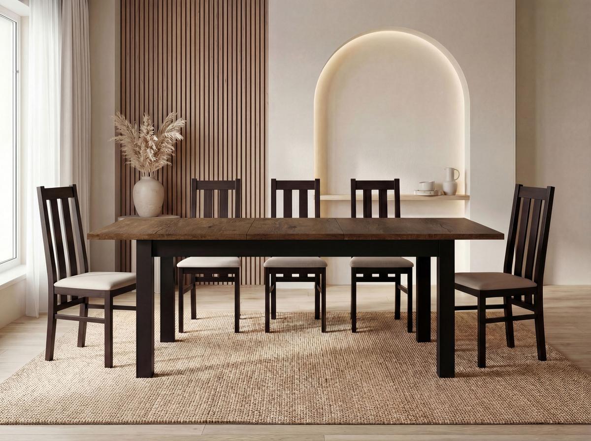 ESSTISCH Lindberg ausziehbar verlängerbar rechteckig, Eiche Braun Rustikal 140-160/80/77 cm - Alteiche/Schwarz, Holz/Holzwerkstoff (80/180/76.5cm) - WFL GROUP