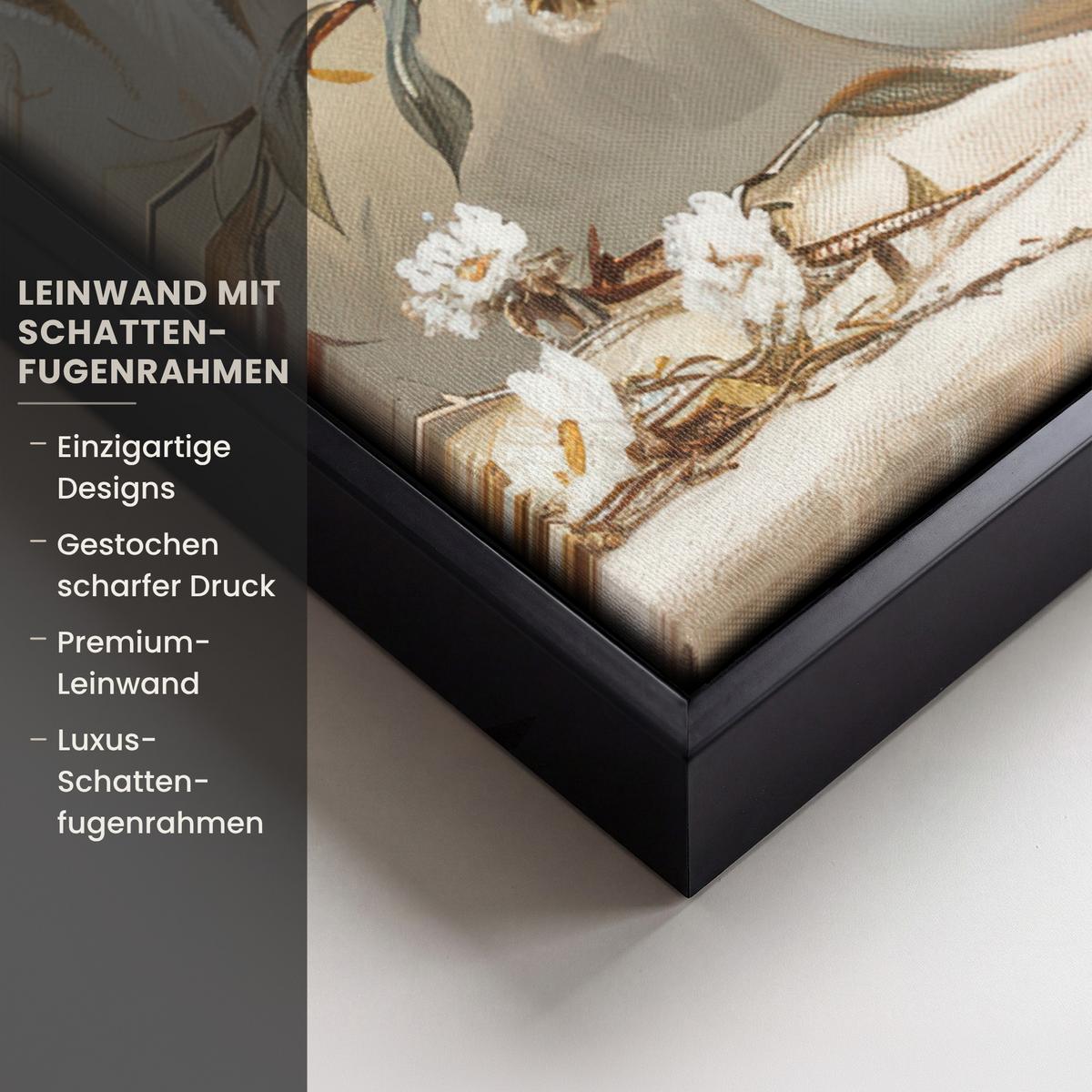 LEINWAND Bilder mit Rahmen - Blumen - Vase - Stilleben - Beige - 50x70 - Creme, Textil (50/70cm) - MuchoWow