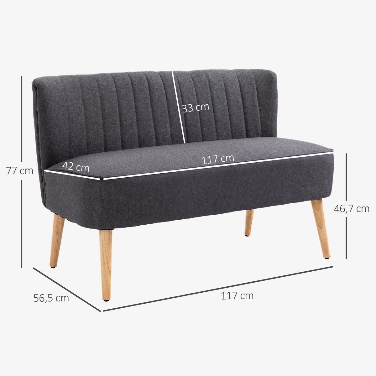 2-SITZER-SOFA Textil Dunkelgrau - Dunkelgrau/Naturfarben, Holz/Textil (56.5/77/117cm) - HOMCOM