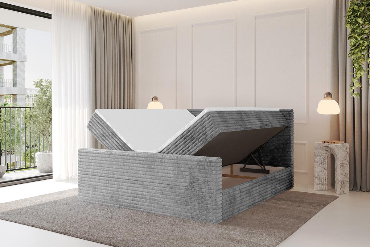 BOXBETT mit Matratze H3 und Lattenrost - TOLO-Z-v1 - 120x200 Cord - Hellgrau - Hellgrau, Holzwerkstoff (120/200cm)