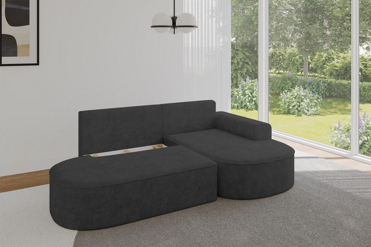 ECKSOFA mit Schlaffunktion und Bettkasten Ottomane Rechts MARI-L1-S - 283x167x73 cm Dunkelgrau Velours - Dunkelgrau/Schwarz, Holzwerkstoff/Kunststoff (167/283cm) - ALTDECOR