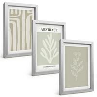 BILDER SET 3er Set - 20x30 cm Silberner Rahmen - Abstrakte Pflanzenmuster - Silberfarben, Kunststoff (20/30cm) - TULUP