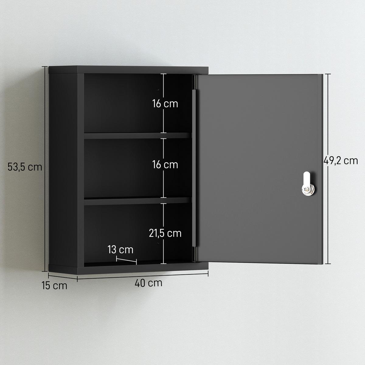 MEDIZINSCHRANK Kaltgewalzter-Stahl Schwarz - Schwarz, Metall (15/53.5/40cm) - Kleankin