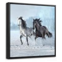 LEINWAND Bilder mit Rahmen - Pferde - Winter - Tiere - Natur - Schnee - 20x20 - Anthrazit, Textil (20/20cm) - MuchoWow
