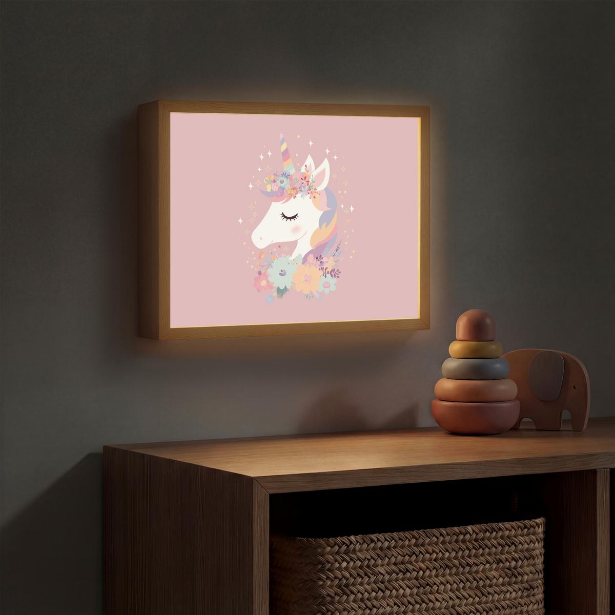 NACHTTISCHLAMPE MIT AKKU Einhorn - Rosa - Blumen 40x30 cm - Rosa, Holzwerkstoff (8/40/30cm) - OnlyWow