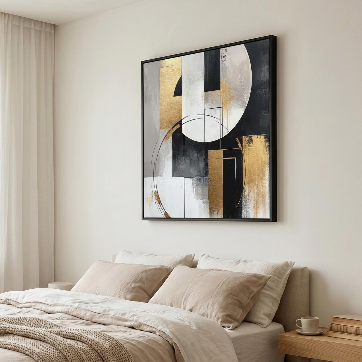 LEINWAND Bilder mit Rahmen - Abstrakt - Gold - Silber - Formen - Ästhetik - 90x90 - Multicolor, Textil (90/90cm) - MuchoWow