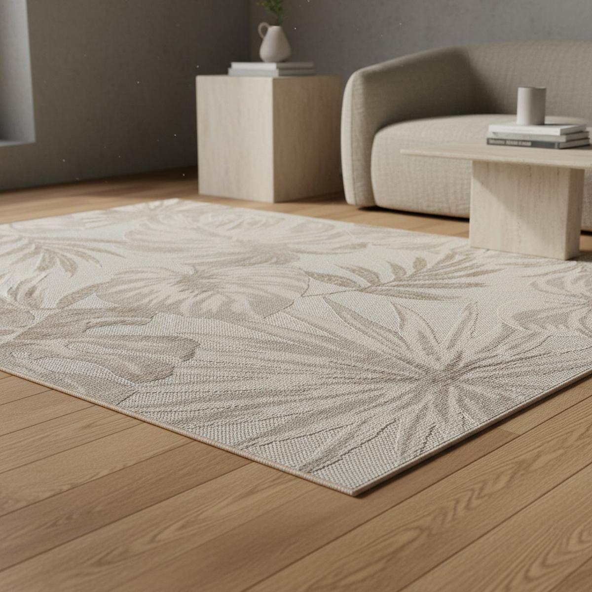 TEPPICH Outdoor VENTOUX in Beige, mit Tropen-Motiv, 240 x 340 cm - Beige, Textil (340/240cm) - KADIMA DESIGN