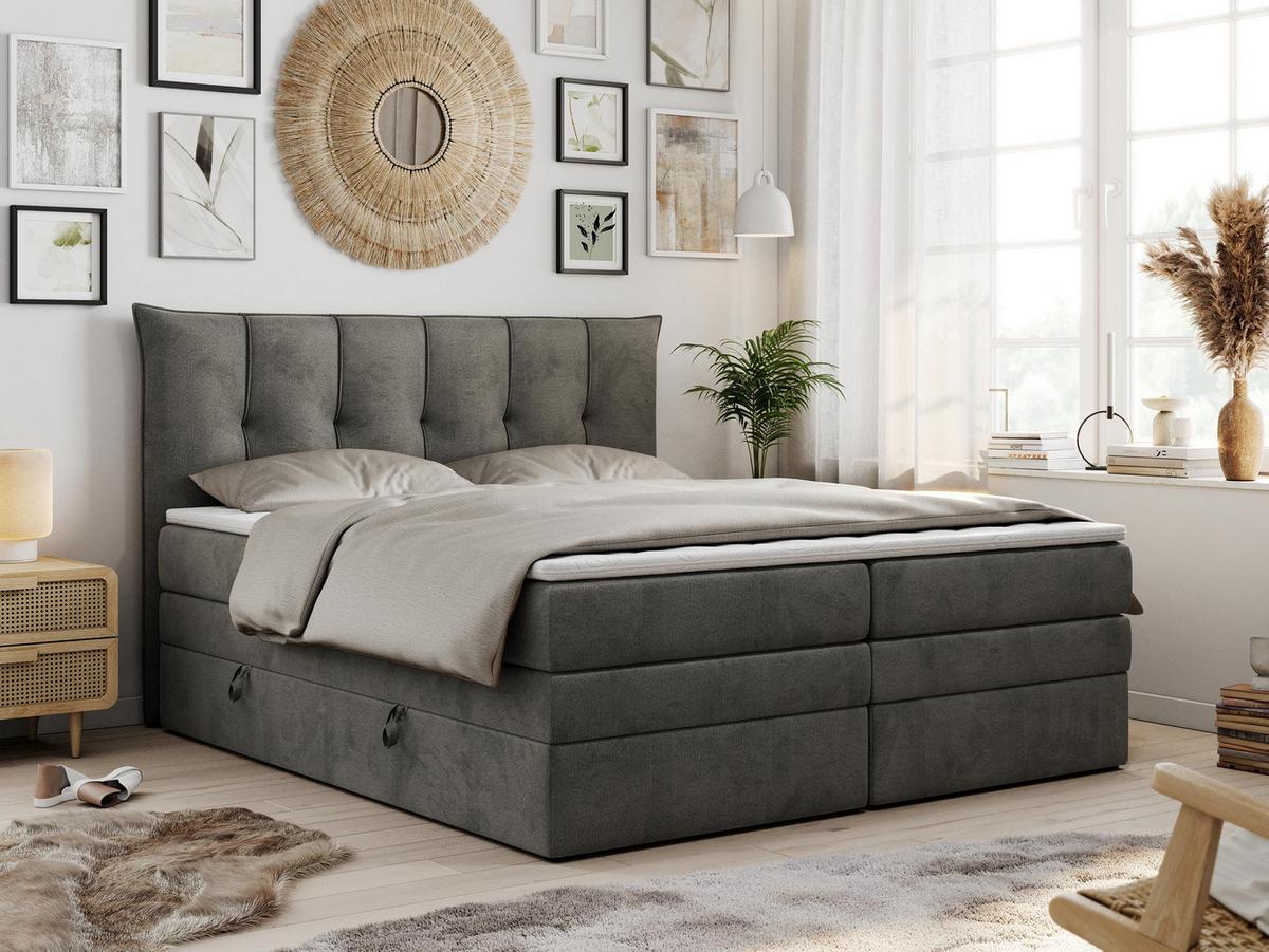 BOXSPRINGBETT PREMIUM 10 KING 180/200 Dunkelgrau Velvet - H3 - Dunkelgrau, Holz/Textil (180/200cm) - MKS