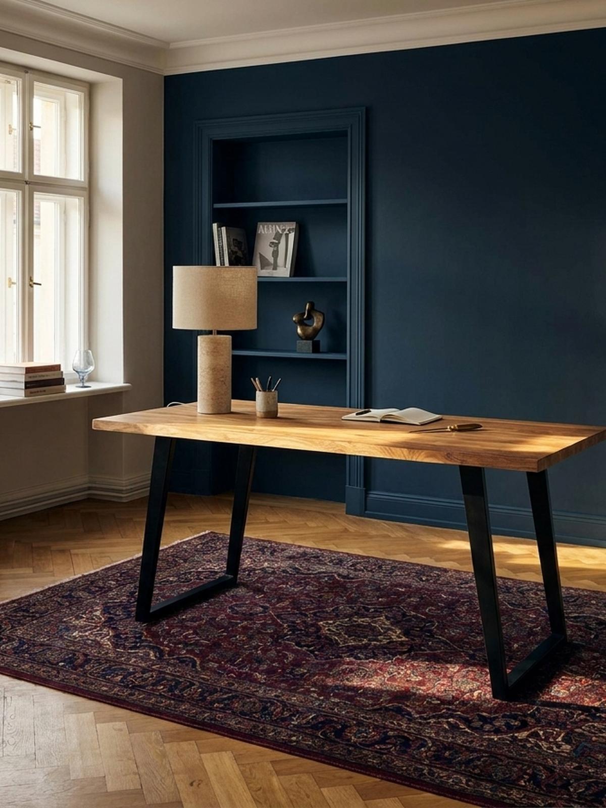 SCHREIBTISCH Massivholz Baumkante U-Gestell Handarbeit ATOLL, Goldbraun-Schwarz 120x60x76 cm - Schwarz/Braun, Holz/Metall (60/120/76cm) - KADIMA DESIGN