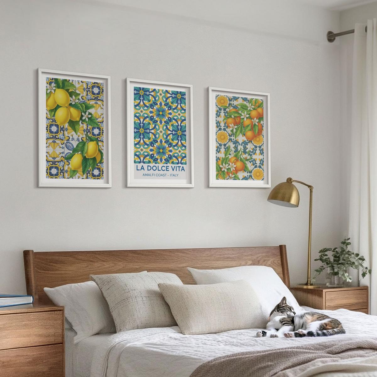 BILDER SET 3er Set - 40x60 cm Weißer Rahmen - Zitronen, Orangen, Blumen, Italien - Weiß, Kunststoff (40/60cm) - TULUP