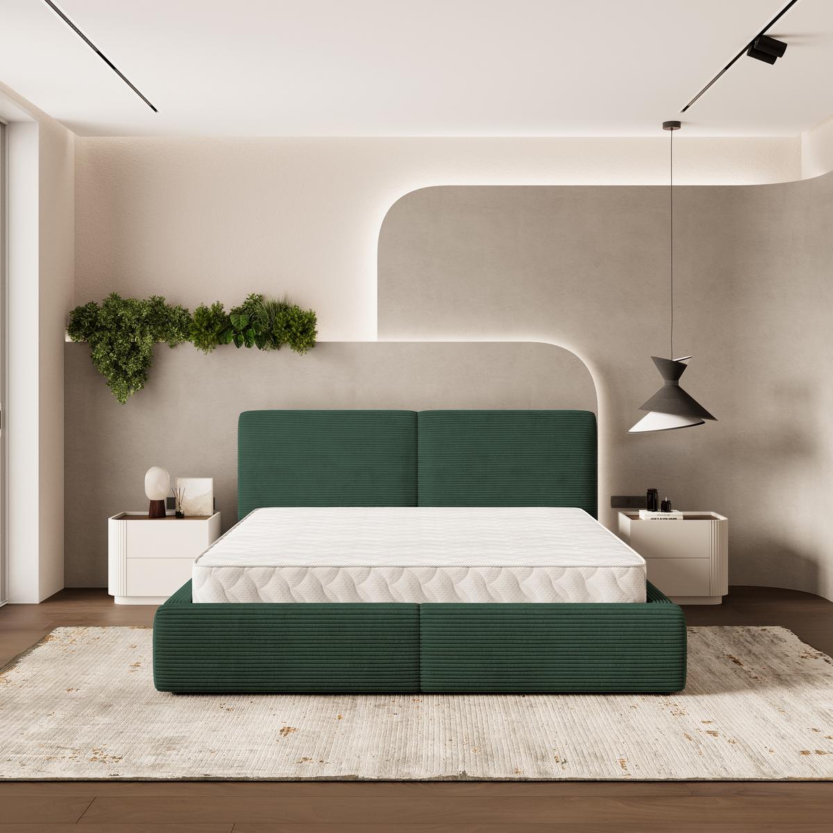 POLSTERBETT FELURO P 200x200 cm mit Bettkästen - Grün - Grün, Holz/Textil - MASSENO