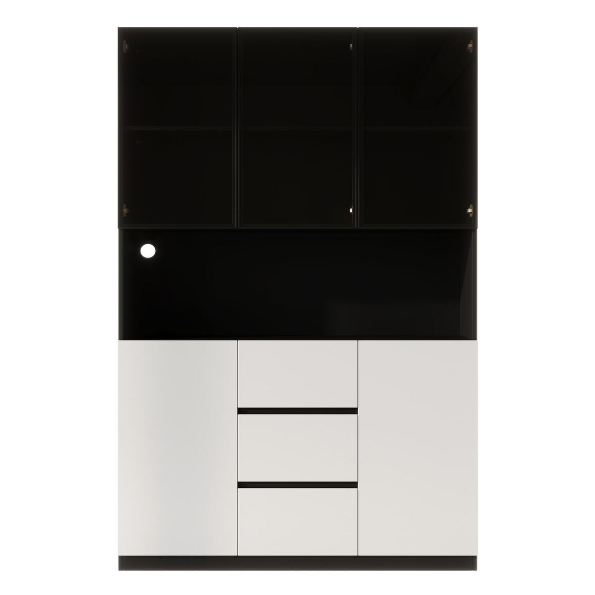 VITRINESCHRANK schwarz & weiß 200 cm hoch mit led-beleuchtung & kabelmanagement - Schwarz, Holzwerkstoff (120/200/40cm) - Urban Meuble